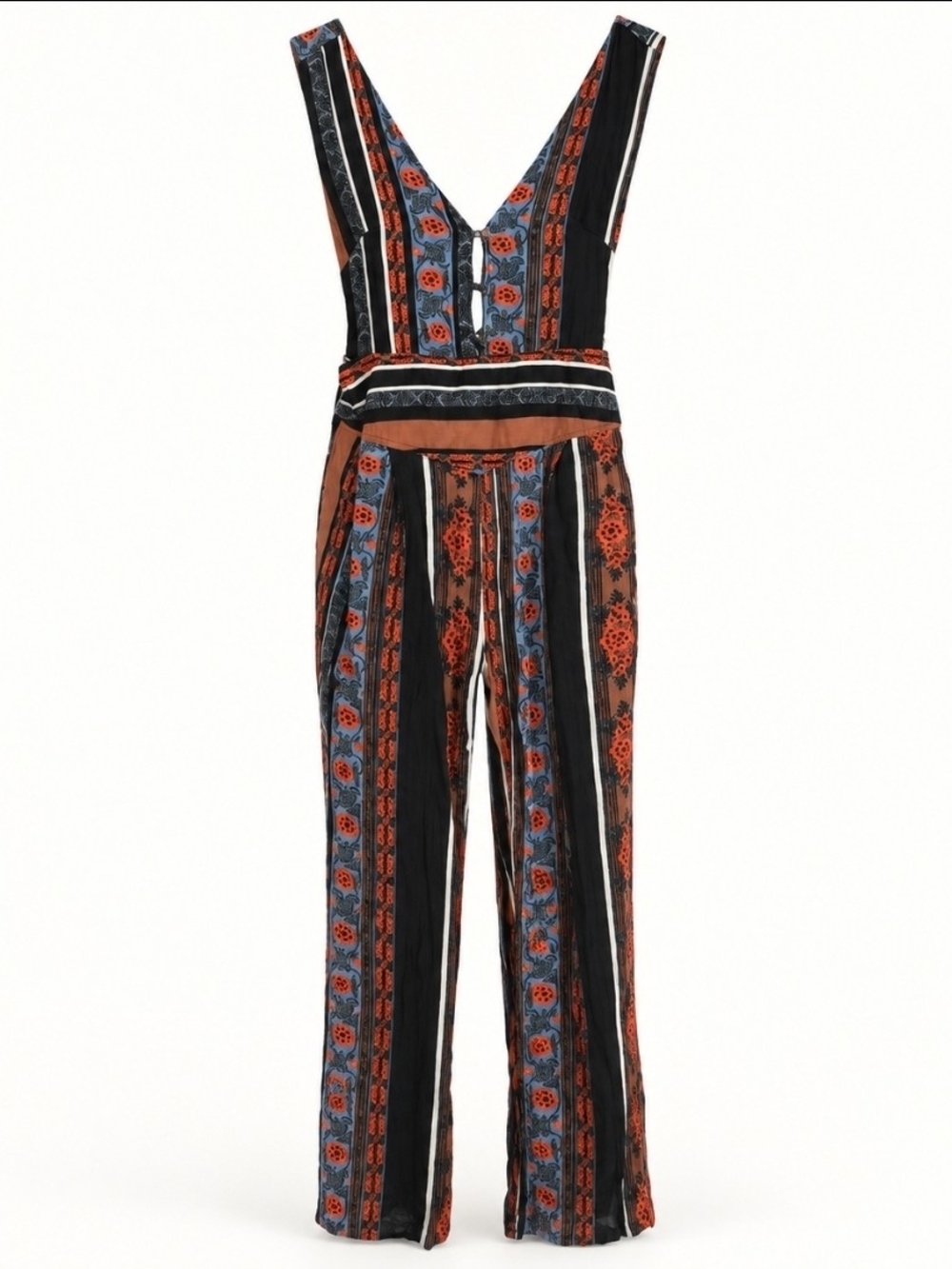 Free People Size 4 Boho Printed Rayon Straight Leg Jumpsuit